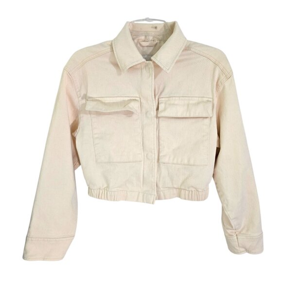 Abercrombie Fitch Womens Ivory Cropped Jacket Long Sleeve Snap Button Size XS - Picture 1 of 11